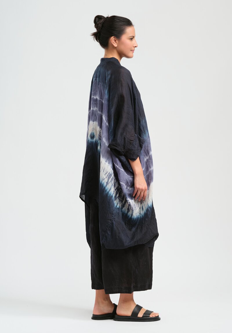 Gilda Midani Pattern Dyed Linen Square Tunic in Blue Indigo Row	
