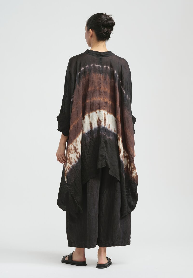 Gilda Midani Pattern Dyed Linen Square Dress in Chocolate Brown Row ...