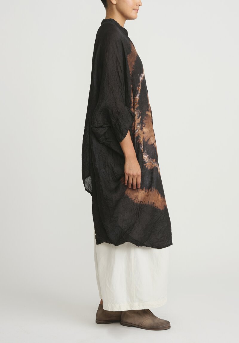 Gilda Midani Pattern Dyed Linen Square Dress in Fire Ring Black