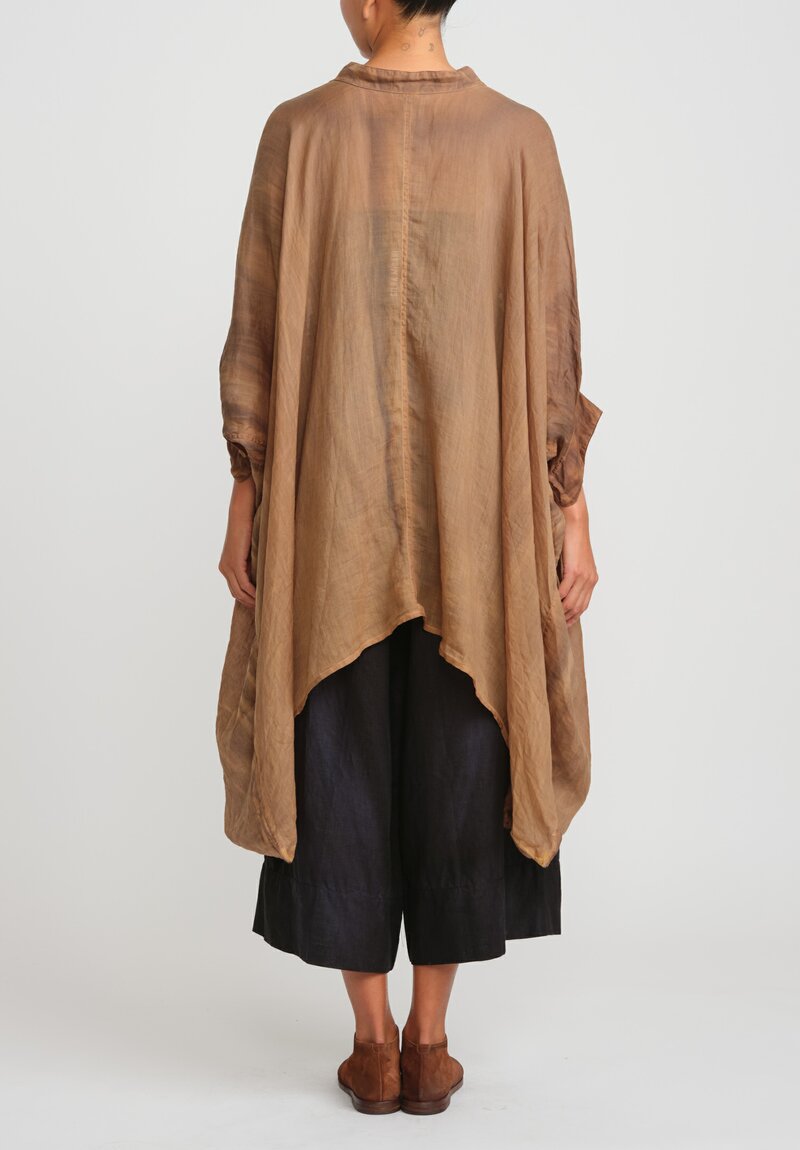 Gilda Midani Solid Dyed Linen Square Tunic in Tobacco Brown
