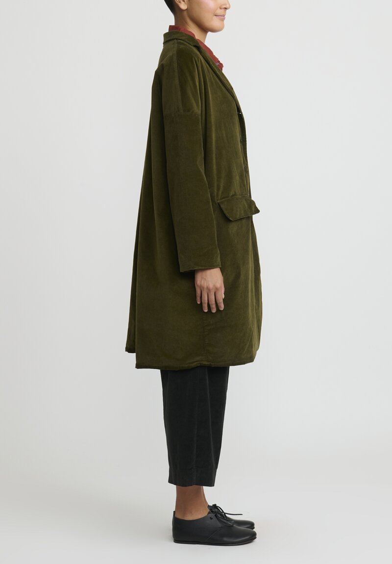 Album di Famiglia Cotton Velvet Coat in Olive Green