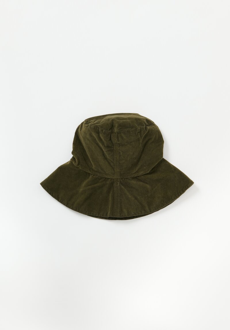 Album di Famiglia Cotton Velvet Wide Brim Hat in Olive Green	