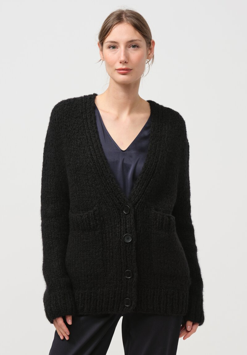 Wommelsdorff Hand Knit Cashmere & Silk Luna Cardigan in Space Black	