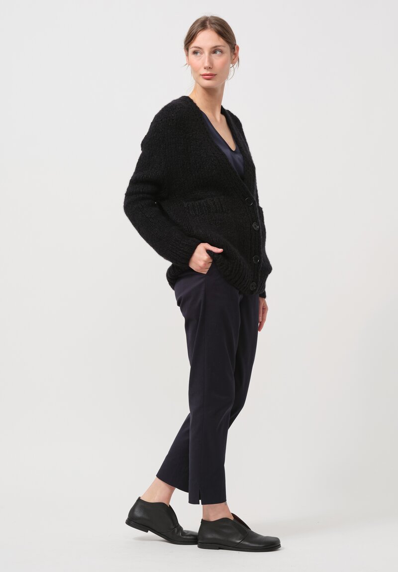 Wommelsdorff Hand Knit Cashmere & Silk Luna Cardigan in Space Black	