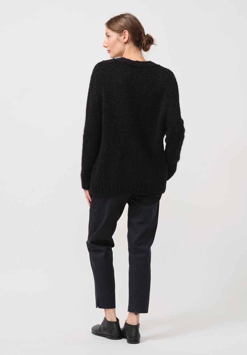 Wommelsdorff Hand Knit Cashmere & Silk Luna Cardigan in Space Black	