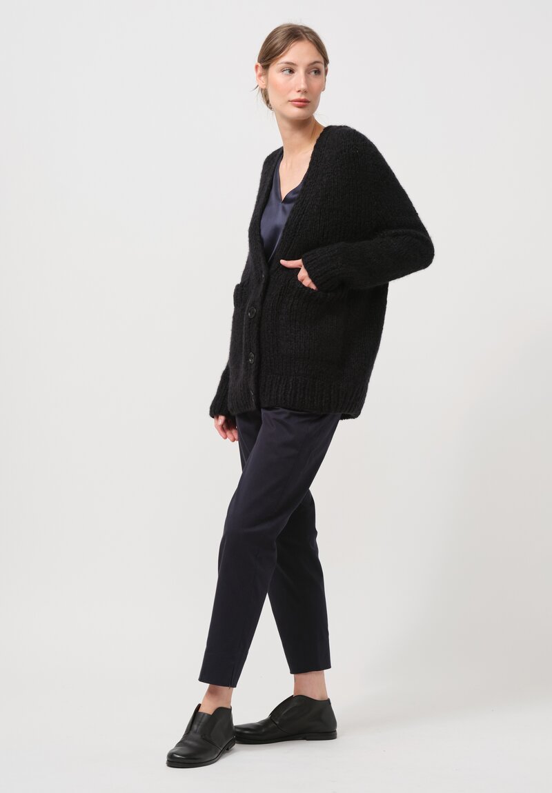 Wommelsdorff Hand Knit Cashmere & Silk Luna Cardigan in Space Black	