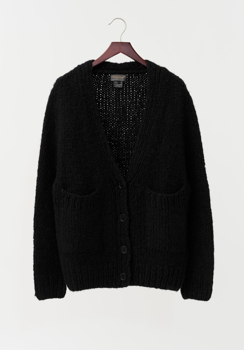 Wommelsdorff Hand-Knit Cashmere & Silk Luna Cardigan in Space Black	