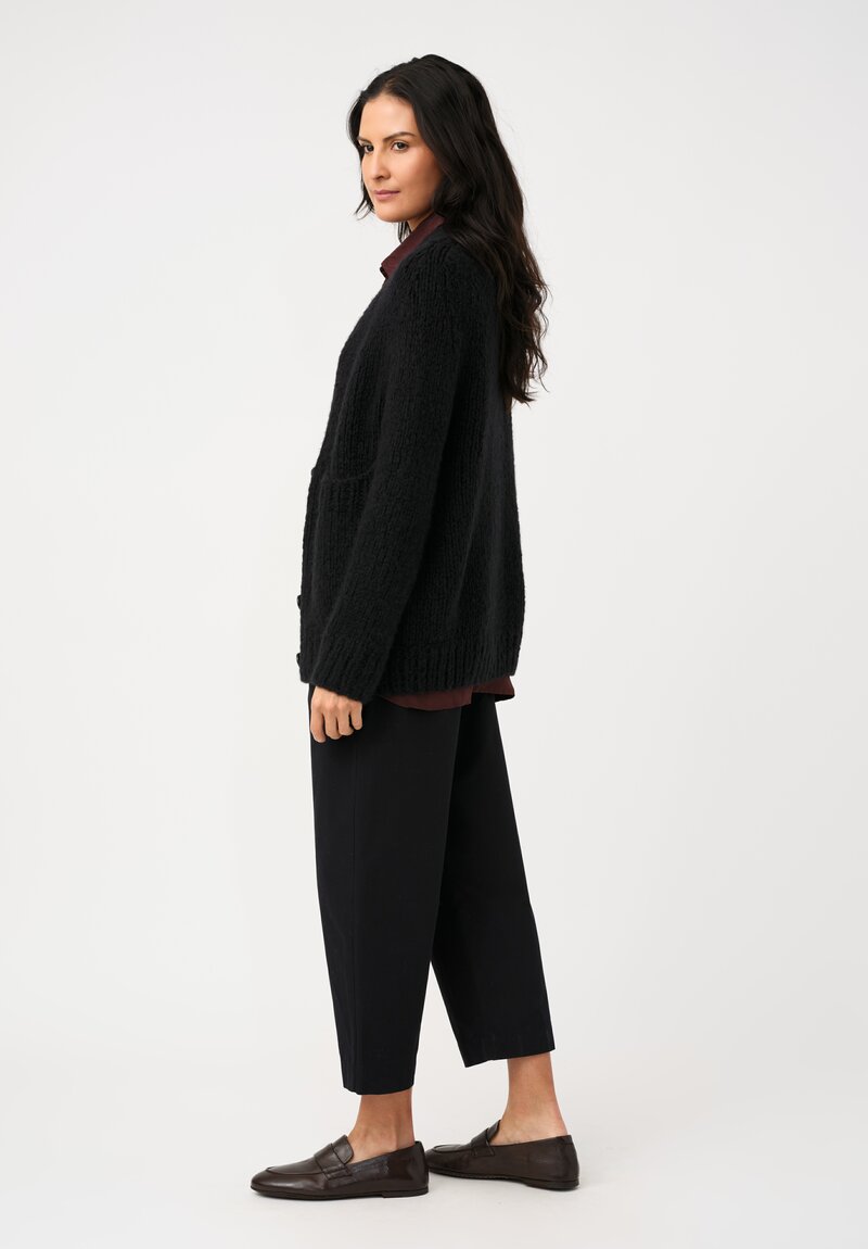 Wommelsdorff Hand-Knit Cashmere & Silk Luna Cardigan in Space Black