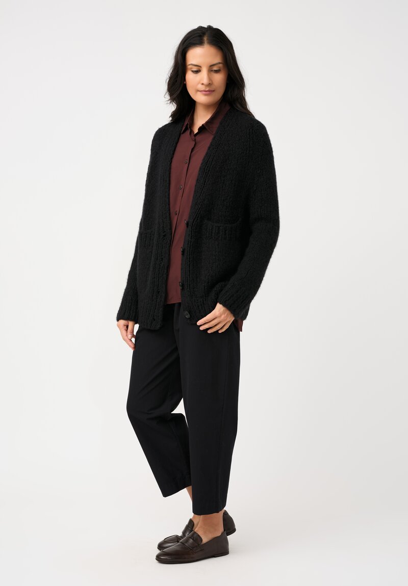 Wommelsdorff Hand-Knit Cashmere & Silk Luna Cardigan in Space Black