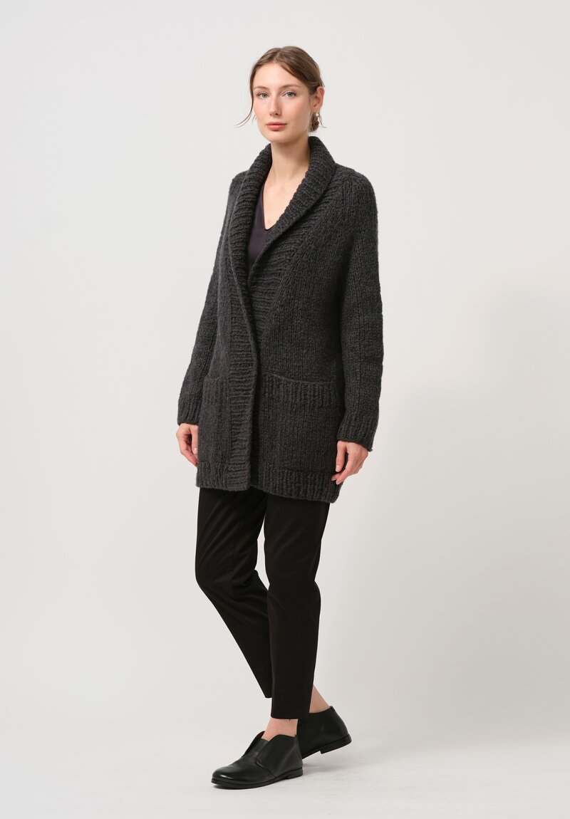 Wommelsdorff Hand Knit Cashmere & Silk Ava Cardigan in Moor Dark Taupe	