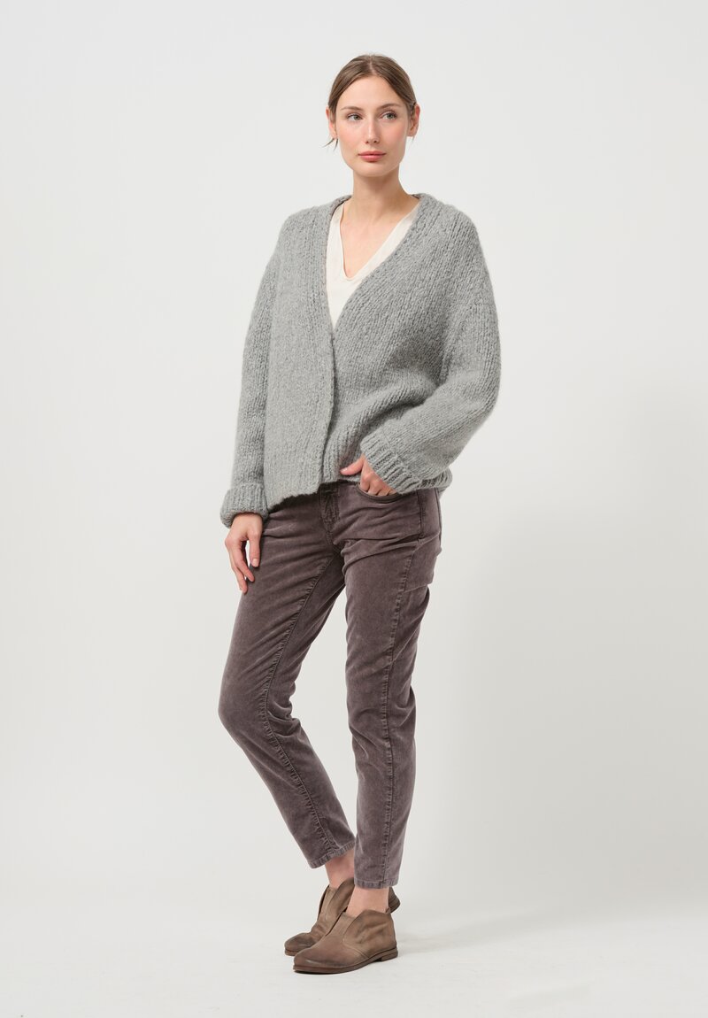 Wommelsdorff Hand Knit Cashmere & Silk Joy Cardigan in Chine Heather Grey	