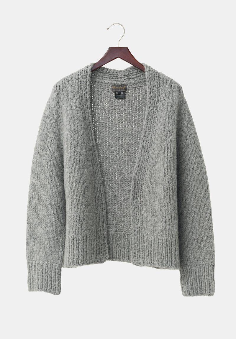 Wommelsdorff Hand-Knit Cashmere & Silk Joy Cardigan in Chine Heather Grey	