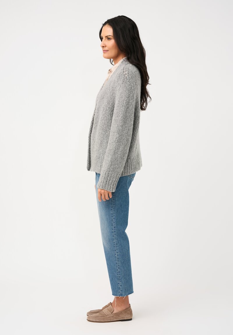 Wommelsdorff Hand-Knit Cashmere & Silk Joy Cardigan in Chine Heather Grey