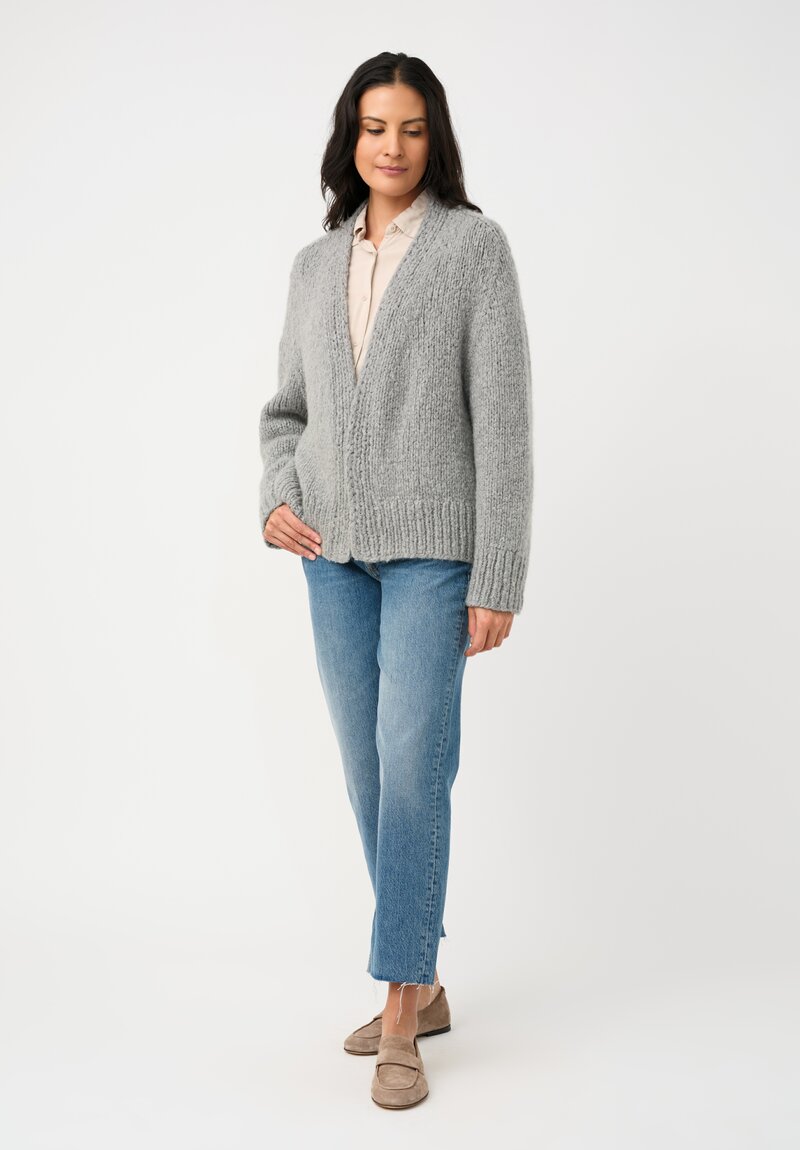 Wommelsdorff Hand-Knit Cashmere & Silk Joy Cardigan in Chine Heather Grey