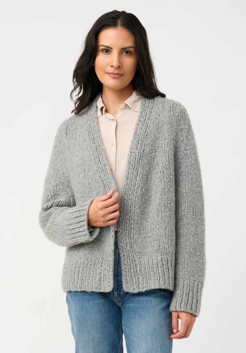 Wommelsdorff Hand-Knit Cashmere & Silk Joy Cardigan in Chine Heather Grey