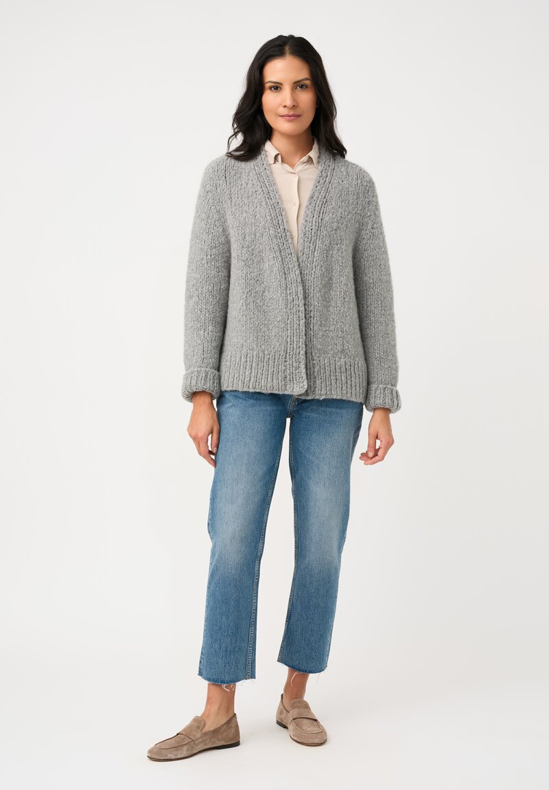 Wommelsdorff Hand-Knit Cashmere & Silk Joy Cardigan in Chine Heather Grey