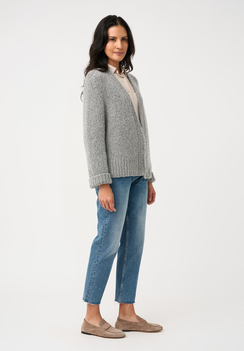 Wommelsdorff Hand-Knit Cashmere & Silk Joy Cardigan in Chine Heather Grey