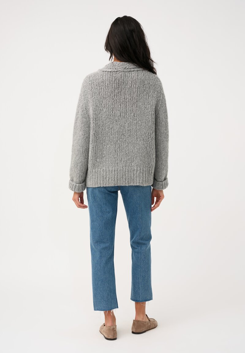 Wommelsdorff Hand-Knit Cashmere & Silk Joy Cardigan in Chine Heather Grey