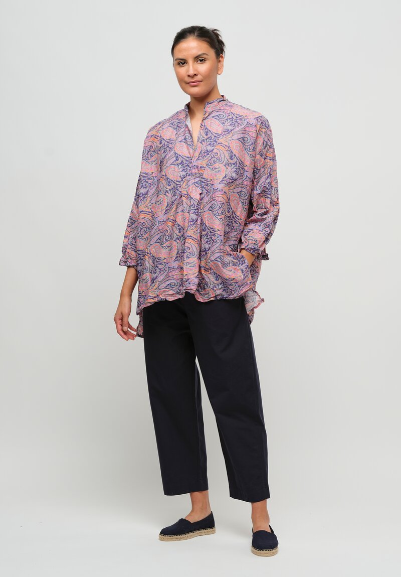 Daniela Gregis Washed Cotton Kora Top in Cachemire Blue, Orange & Violet Paisley	