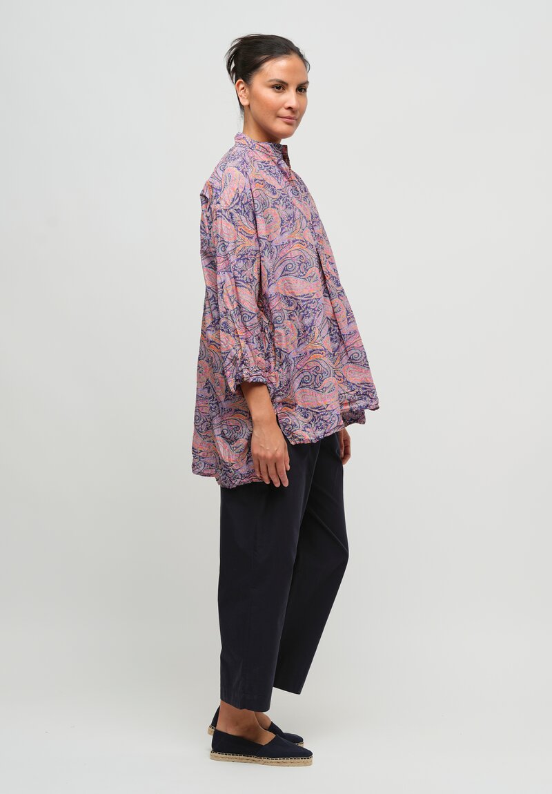 Daniela Gregis Washed Cotton Kora Top in Cachemire Blue, Orange & Violet Paisley	