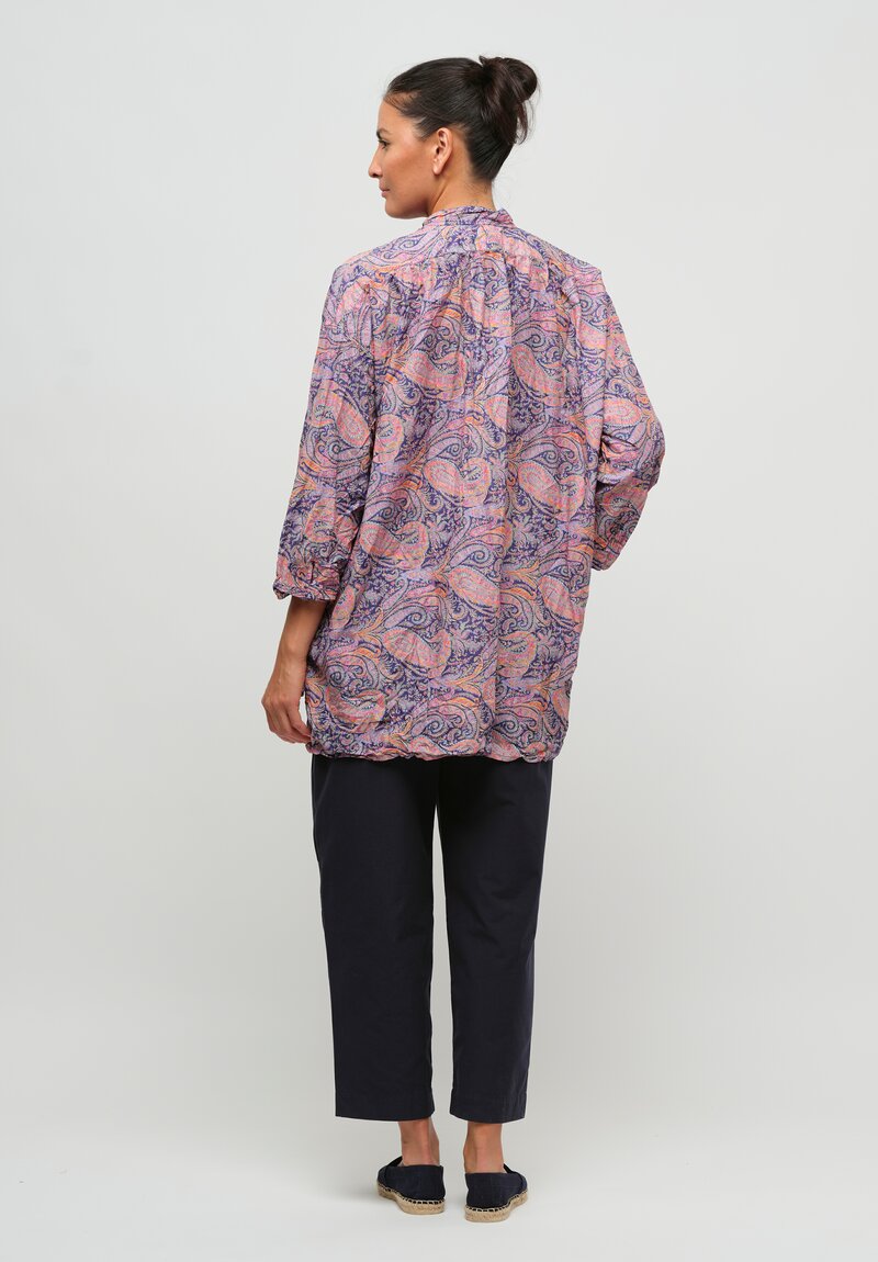 Daniela Gregis Washed Cotton Kora Top in Cachemire Blue, Orange & Violet Paisley	