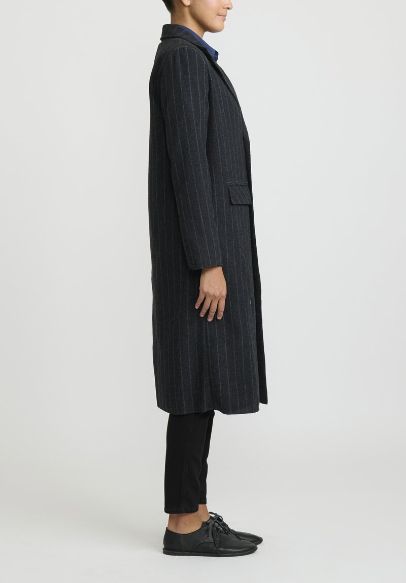 Umit Unal Hand-Stitched Pinstripe Wool Coat in Blue & Black	