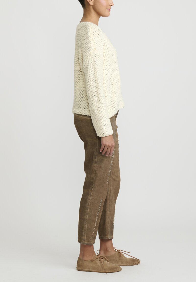 Umit Unal Hand Knit Wool Bow Knot Sweater in Cream	