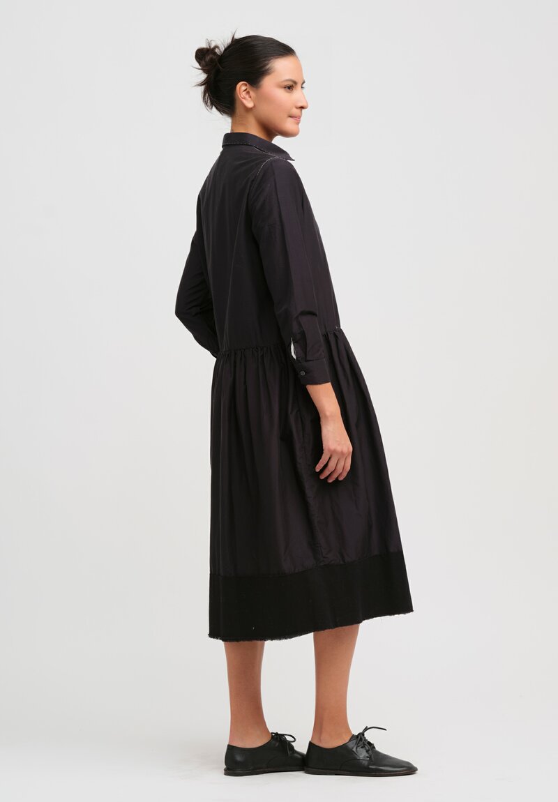 Umit Unal Hand Stitched Cotton & Silk Shirt Dress in Black	