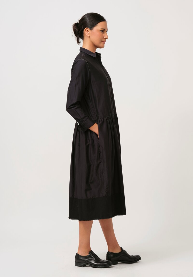 Umit Unal Hand Stitched Cotton & Silk Shirt Dress in Black	