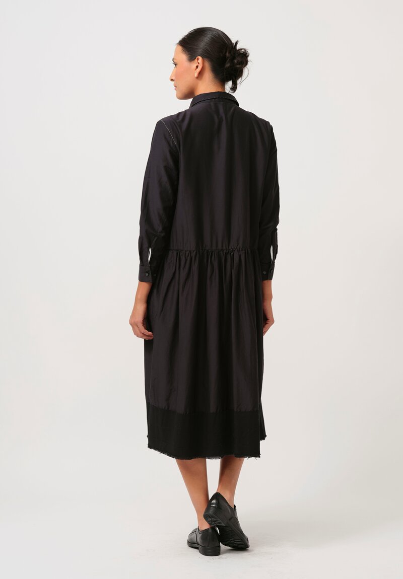 Umit Unal Hand Stitched Cotton & Silk Shirt Dress in Black	