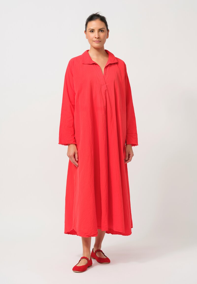 Daniela Gregis Washed Cotton Abito Spicchi Colletto Dress in Rosso Red