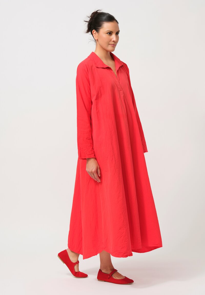 Daniela Gregis Washed Cotton Abito Spicchi Colletto Dress in Rosso Red