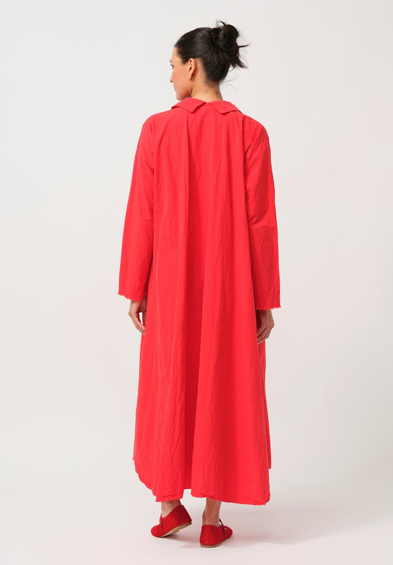 Daniela Gregis Washed Cotton Abito Spicchi Colletto Dress in Rosso Red