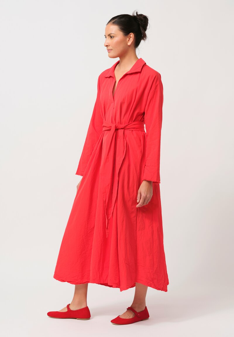 Daniela Gregis Washed Cotton Abito Spicchi Colletto Dress in Rosso Red