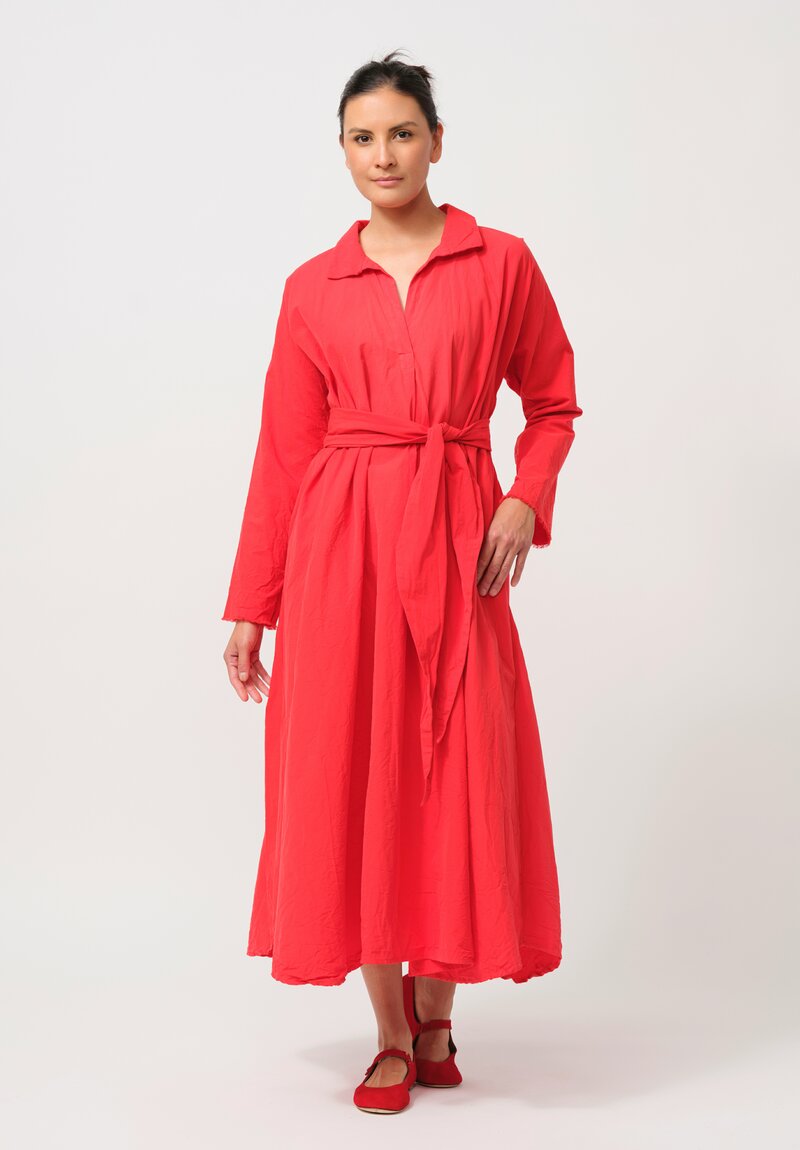 Daniela Gregis Washed Cotton Abito Spicchi Colletto Dress in Rosso Red