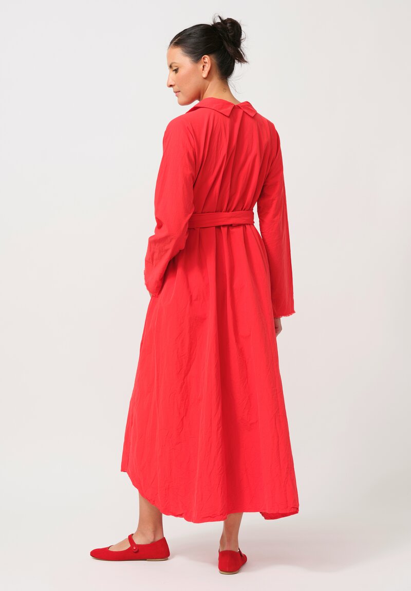 Daniela Gregis Washed Cotton Abito Spicchi Colletto Dress in Rosso Red