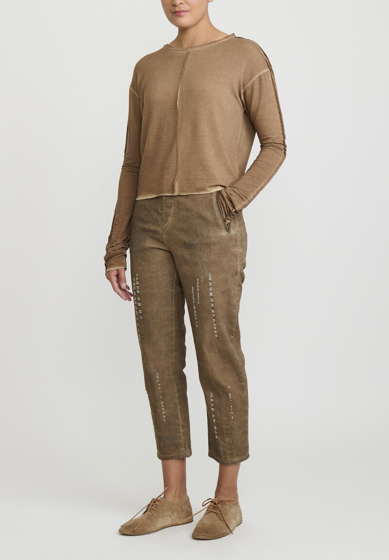 Umit Unal Garment Dyed Long Sleeve T-Shirt in Terra Brown	