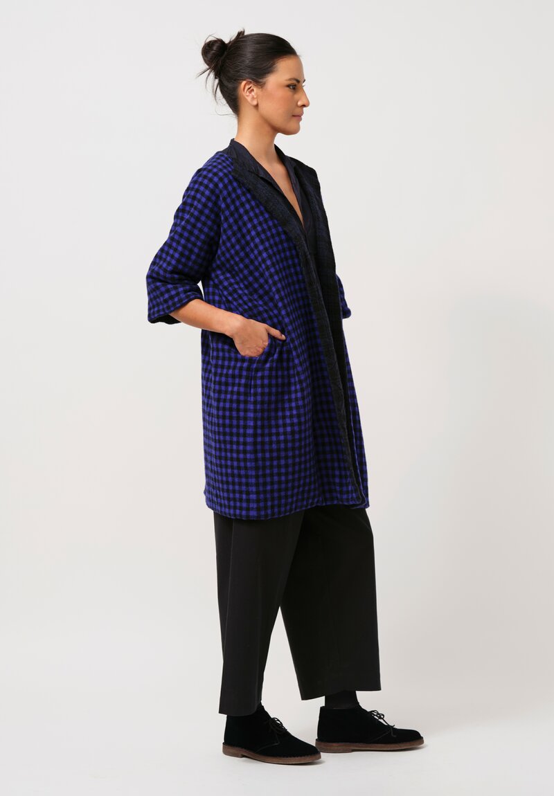 Daniela Gregis Cashmere Cappotto Doremi Lavato Coat in Blue & Black Check	