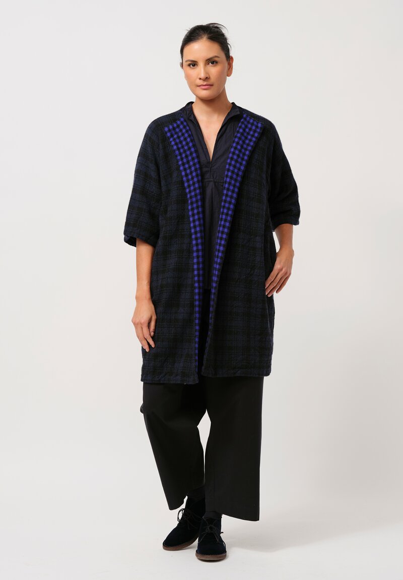 Daniela Gregis Cashmere Cappotto Doremi Lavato Coat in Blue & Black Check	