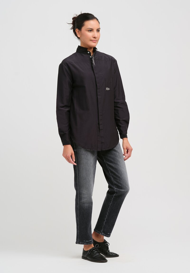 Umit Unal Cotton & Silk Long Sleeve Shirt in Black	