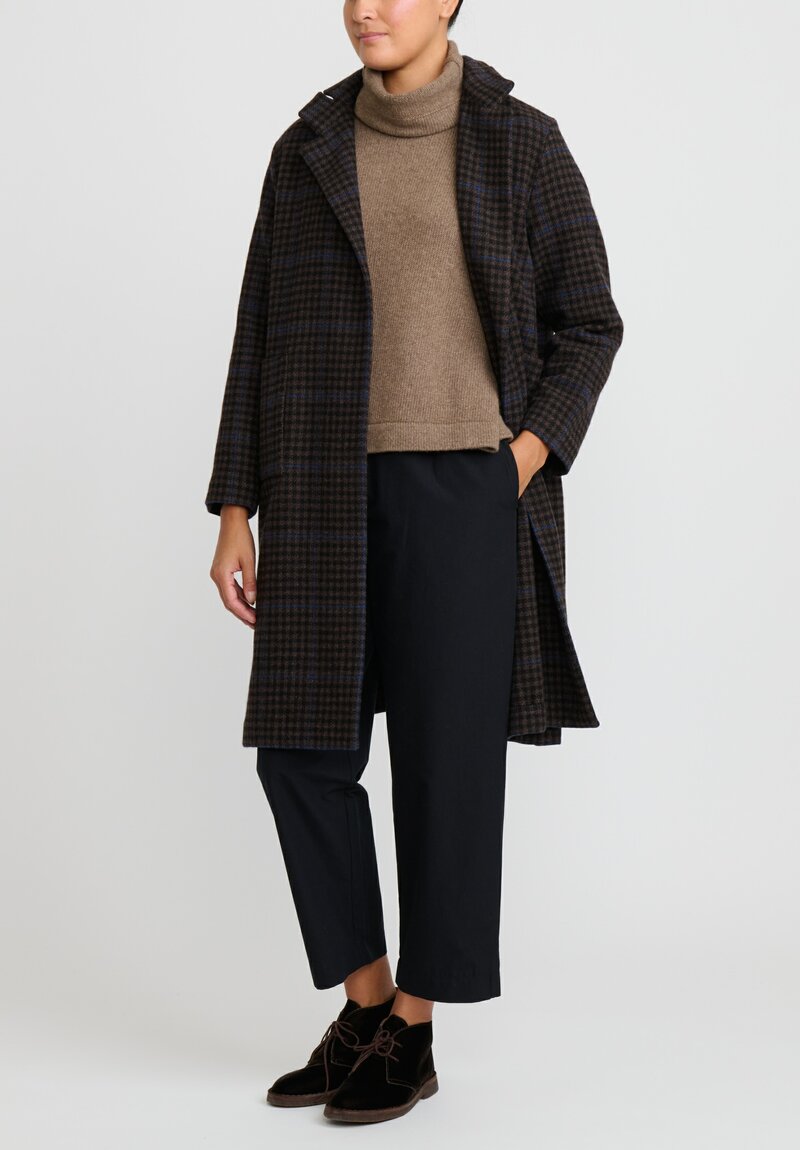 Daniela Gregis Wool Punto Note Coat in Black, Brown & Blue Tartan