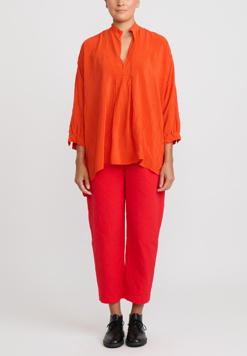 Daniela Gregis Washed Cotton Sigaretta Elastico Pants in Rosso Red