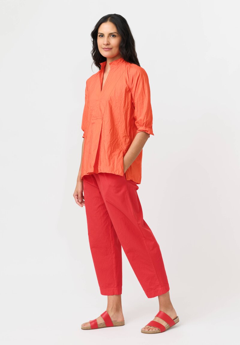 Daniela Gregis Washed Cotton Sigaretta Elastico Pants in Rosso Red