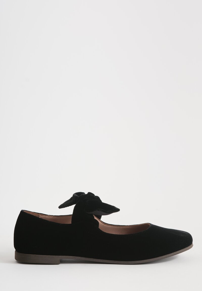 Daniela Gregis Velvet Ballerina Bottoncino Due Lacci Flat in Nero Black	