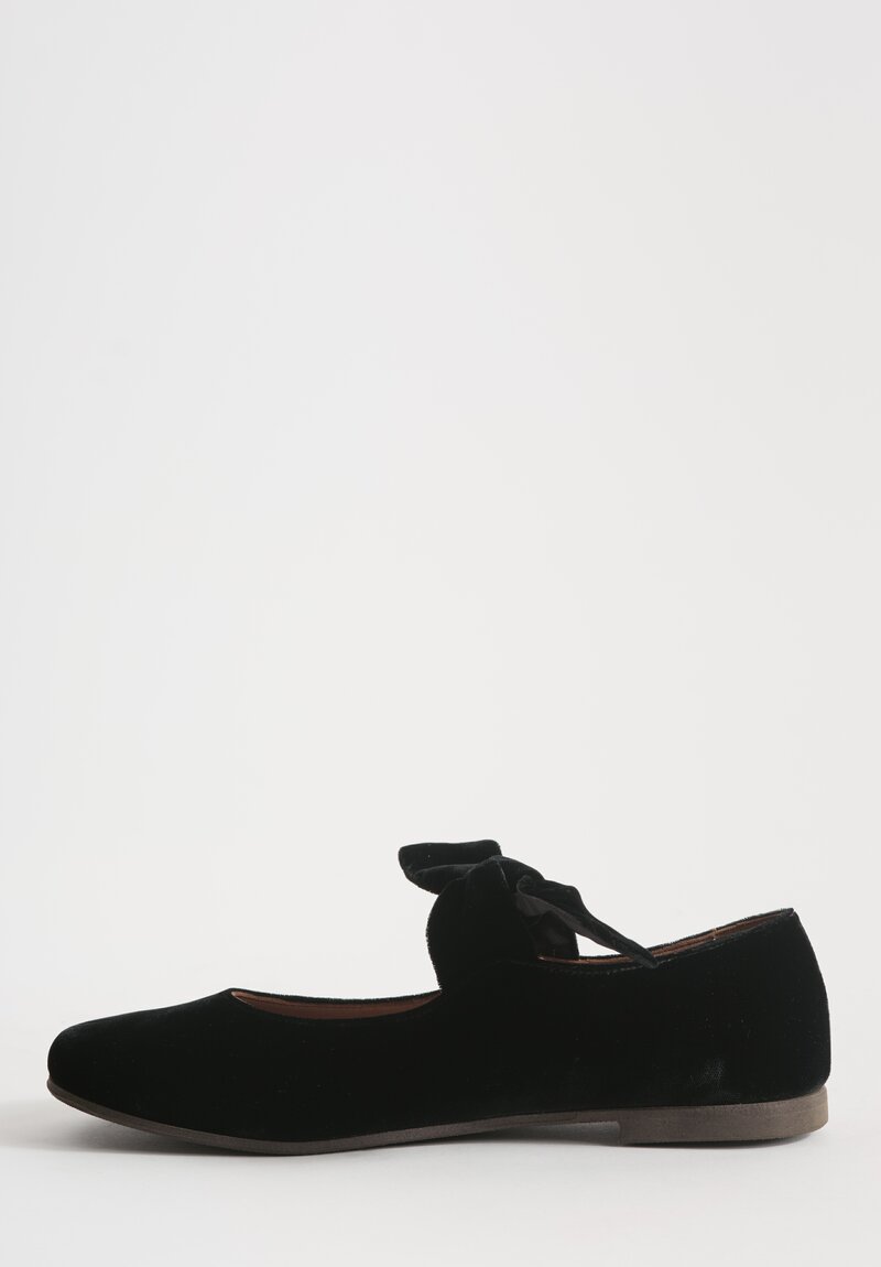 Daniela Gregis Velvet Ballerina Bottoncino Due Lacci Flat in Nero Black	