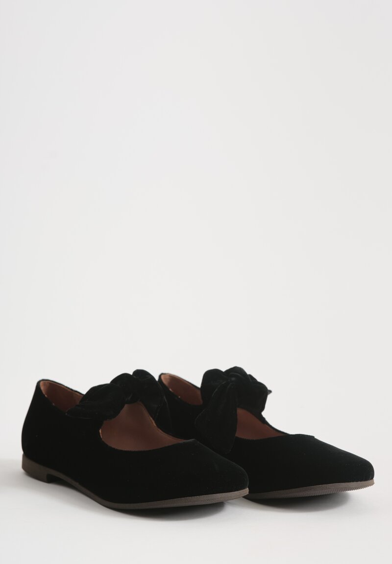 Daniela Gregis Velvet Ballerina Bottoncino Due Lacci Flat in Nero Black	