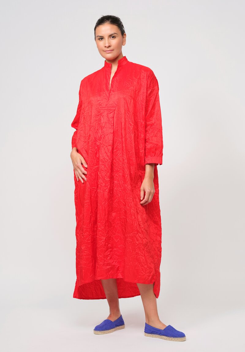 Daniela Gregis Washed Silk Long Kora Shirt Dress in Rosso Red	