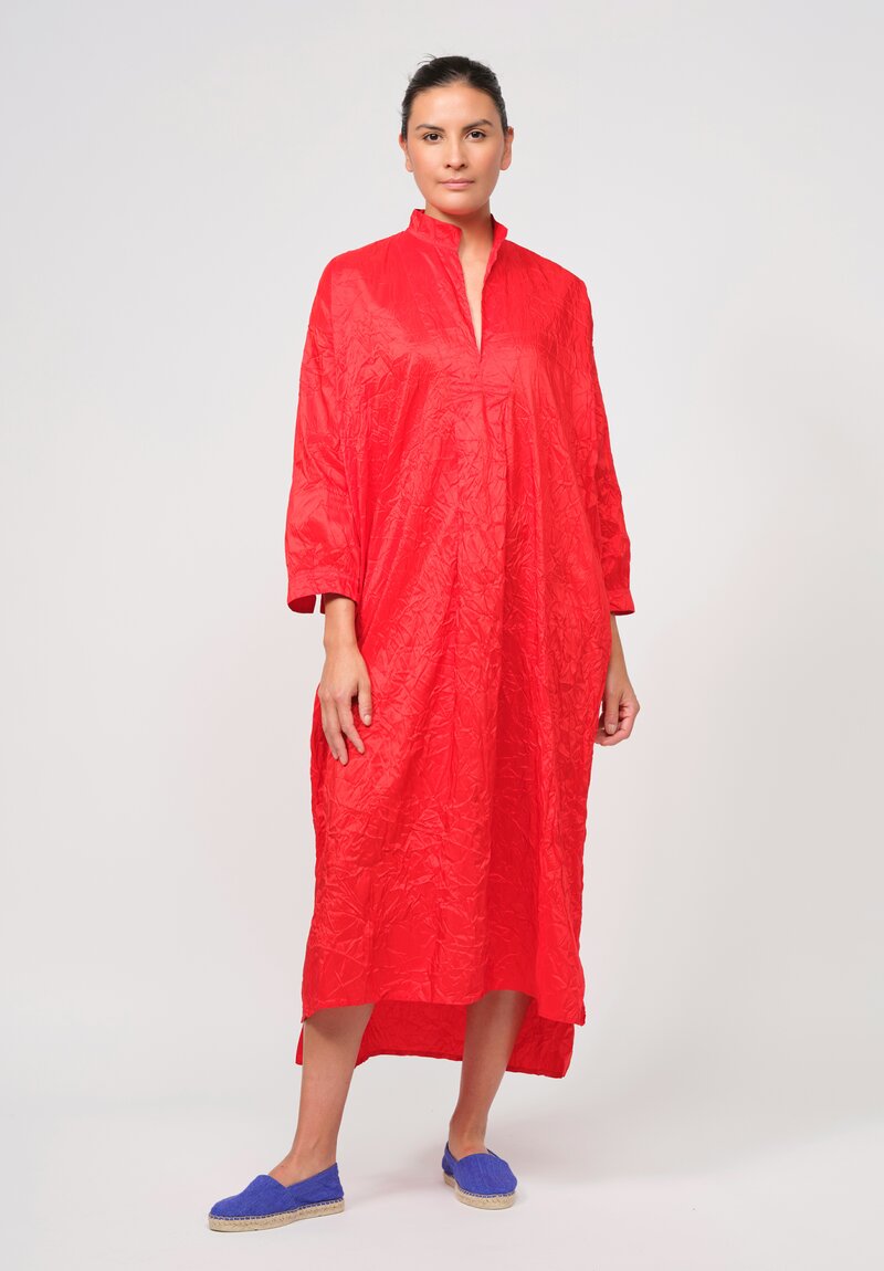 Daniela Gregis Washed Silk Long Kora Shirt Dress in Rosso Red	