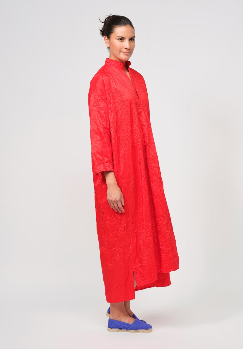 Daniela Gregis Washed Silk Long Kora Shirt Dress in Rosso Red	