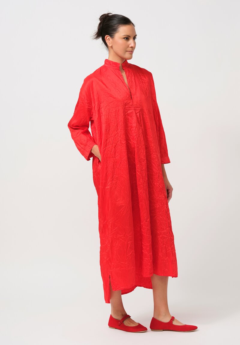 Daniela Gregis Washed Silk Long Kora Shirt Dress in Rosso Red	